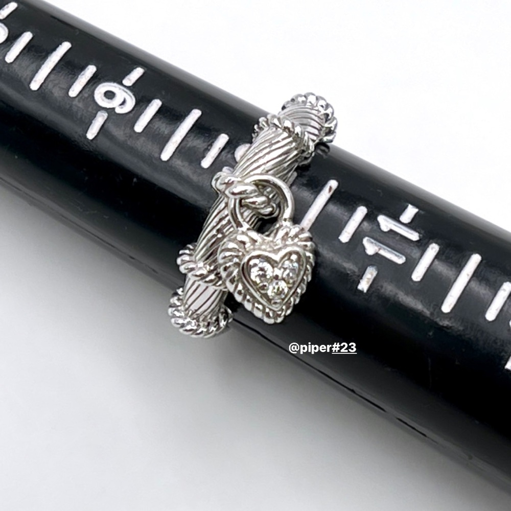 Judith Ripka Diamonique Heart Love Charm Sterling Silver Ring - Picture 8 of 12